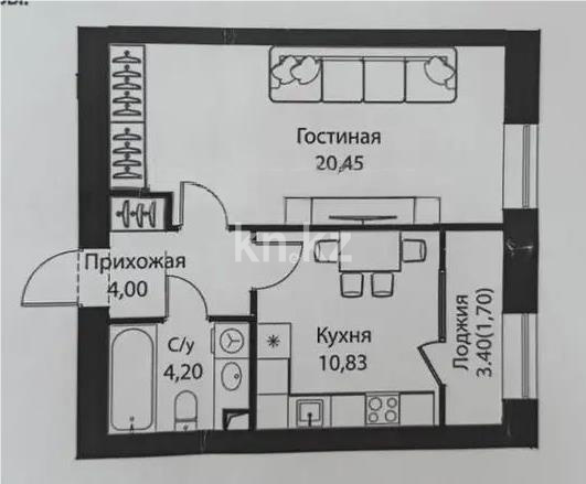 Продажа 1-комнатной квартиры, 41.2 м², ул. Жошы хана, дом  12/3 в Астане