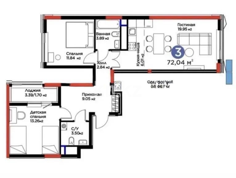 Продажа 3-комнатной квартиры, 72 м² в Астане