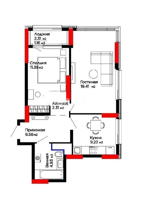 Продажа 2-комнатной квартиры, 55 м² в Астане