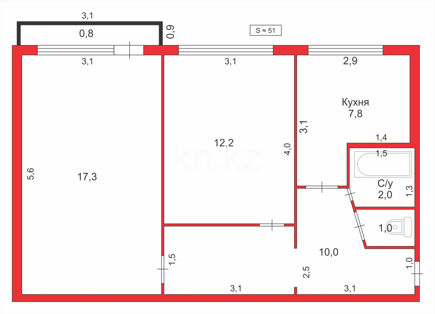 Продажа 2-комнатной квартиры, 52 м² в Караганде - фото 7