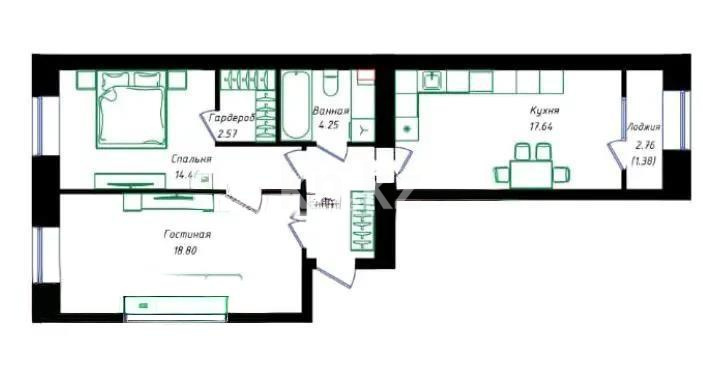 Продажа 2-комнатной квартиры, 64.06 м² в Астане
