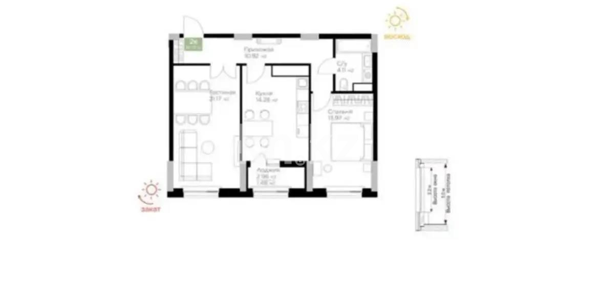 Продажа 2-комнатной квартиры, 66.2 м², ул. Молдагалиева, дом  3 в Астане