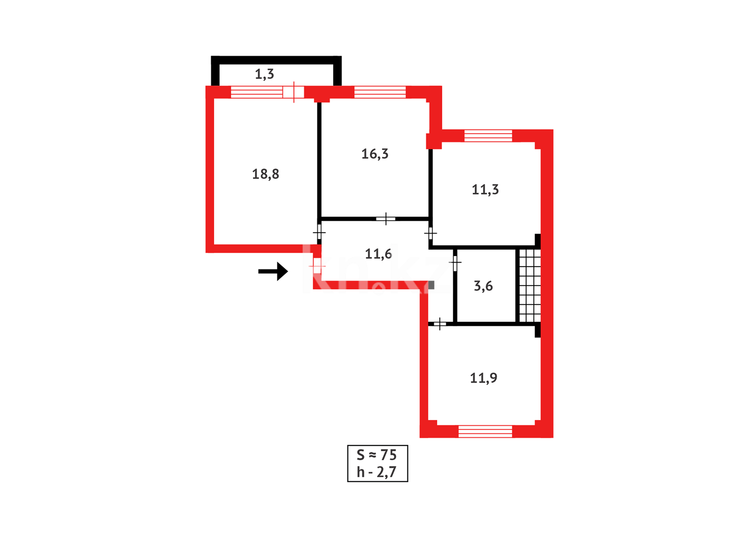 Продажа 3-комнатной квартиры, 74 м², мкр. Голубые Пруды, дом  5/5 в Караганде - фото 16