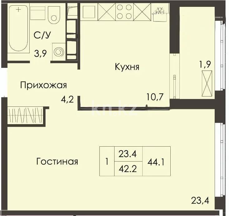 Продажа 1-комнатной квартиры, 44.1 м², ул. Нурмагамбетова, дом  23 в Астане
