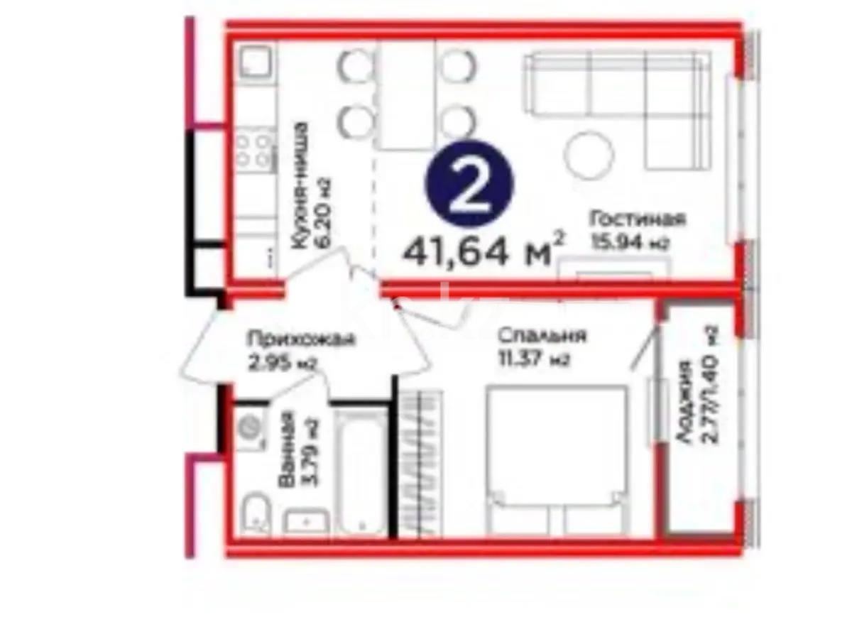 Продажа 2-комнатной квартиры, 42 м² в Астане