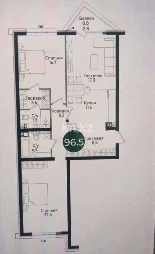Продажа 3-комнатной квартиры, 97 м² в Алматы