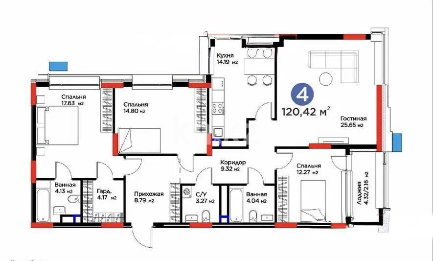 Продажа 4-комнатной квартиры, 120.42 м² в Астане - фото 2