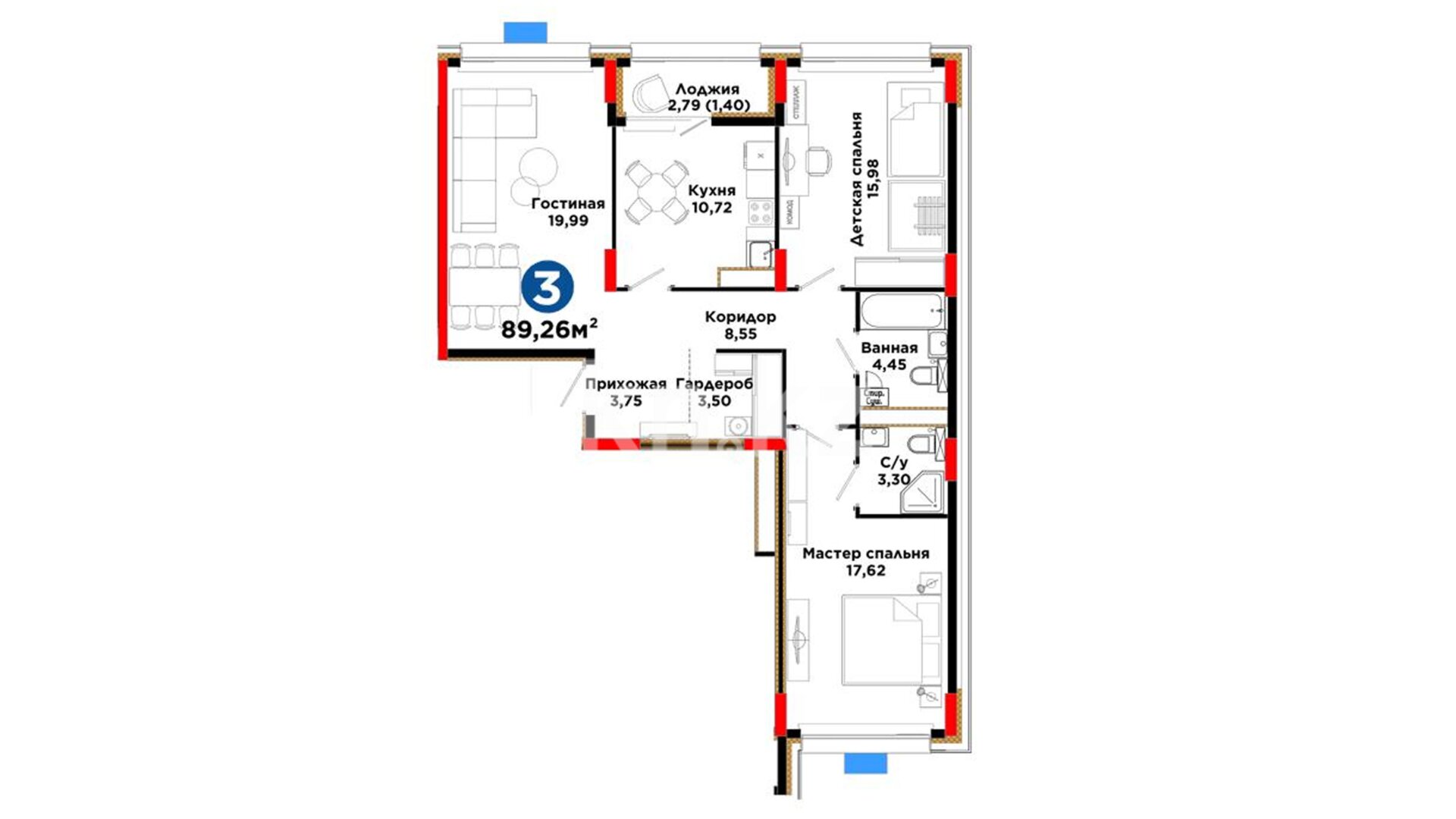 ЖК Arna Urpaq, 3-комнатная, цена 59 976 714 ₸, 671 933 ₸&nbsp;/&nbsp;м²