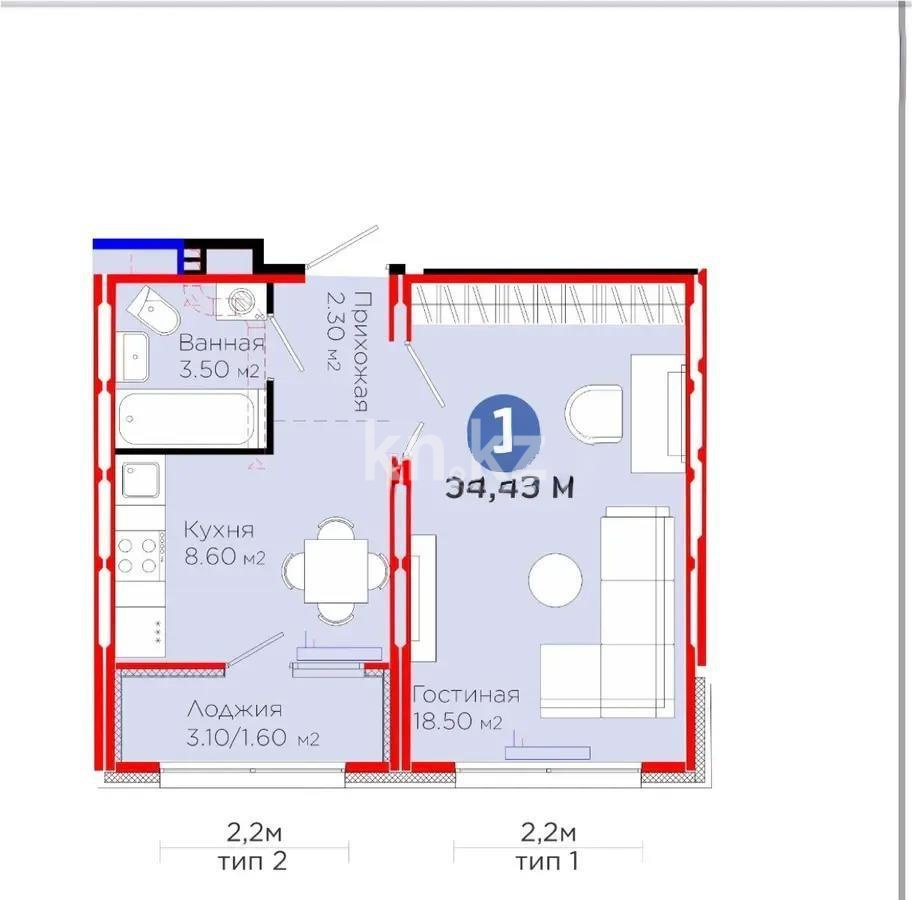 Продажа 1-комнатной квартиры, 34.45 м², ул. С-902, дом  8 в Астане