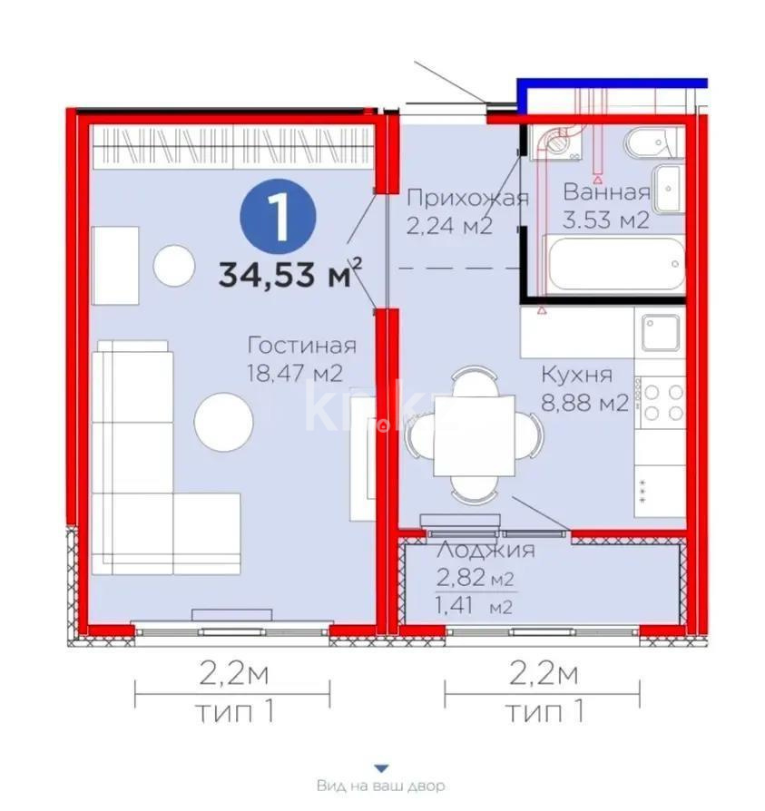 Продажа 1-комнатной квартиры, 34.5 м² в Астане