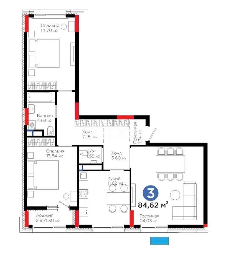 Продажа 3-комнатной квартиры, 85 м² в Астане