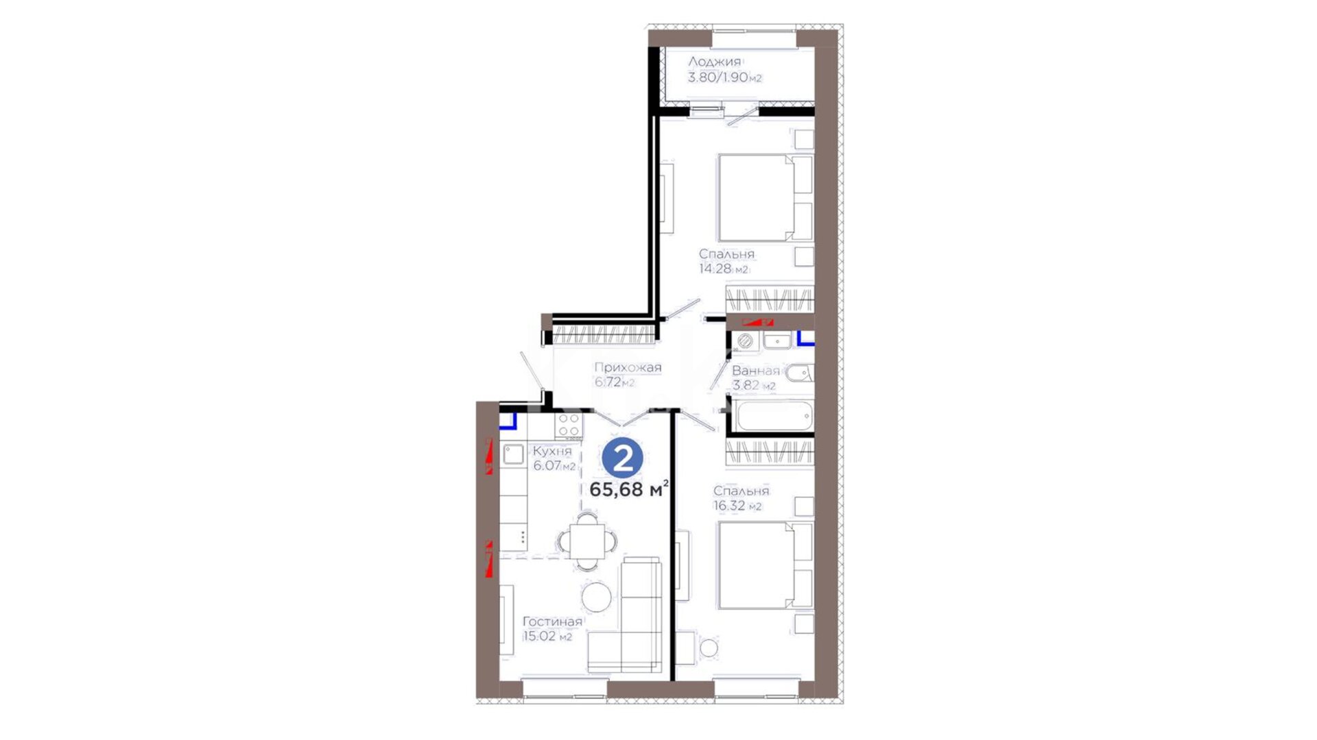 ЖК ŪIA. TARIH, 2-комнатная, цена 34 892 500 ₸, 531 250 ₸&nbsp;/&nbsp;м²