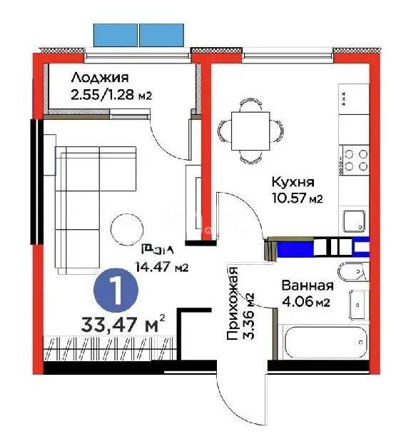 Продажа 1-комнатной квартиры, 33.47 м², мкр. Гажайып, дом  11/15а в Алматы