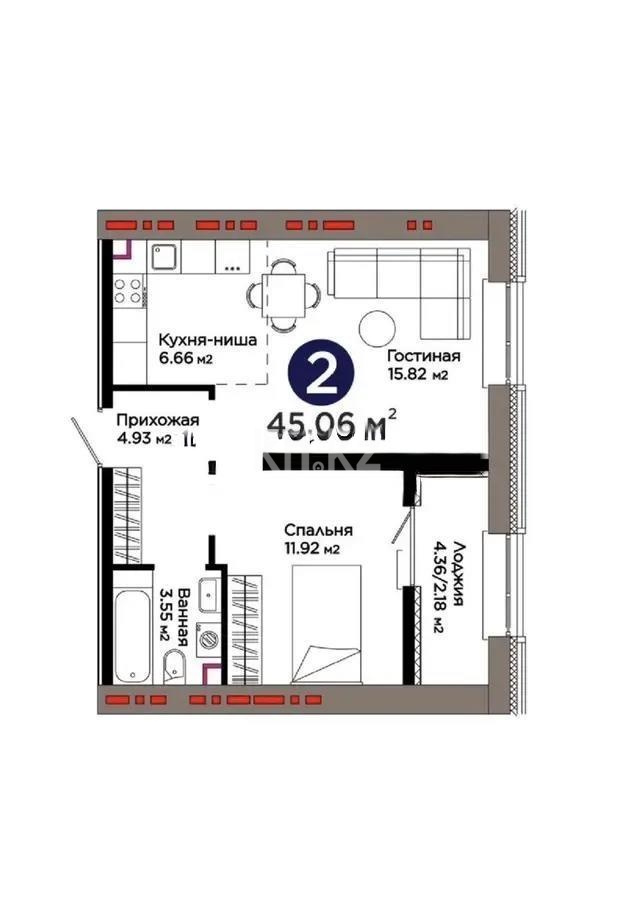 Продажа 2-комнатной квартиры, 45 м² в Астане
