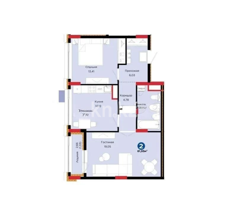 Продажа 2-комнатной квартиры, 62 м² в Астане