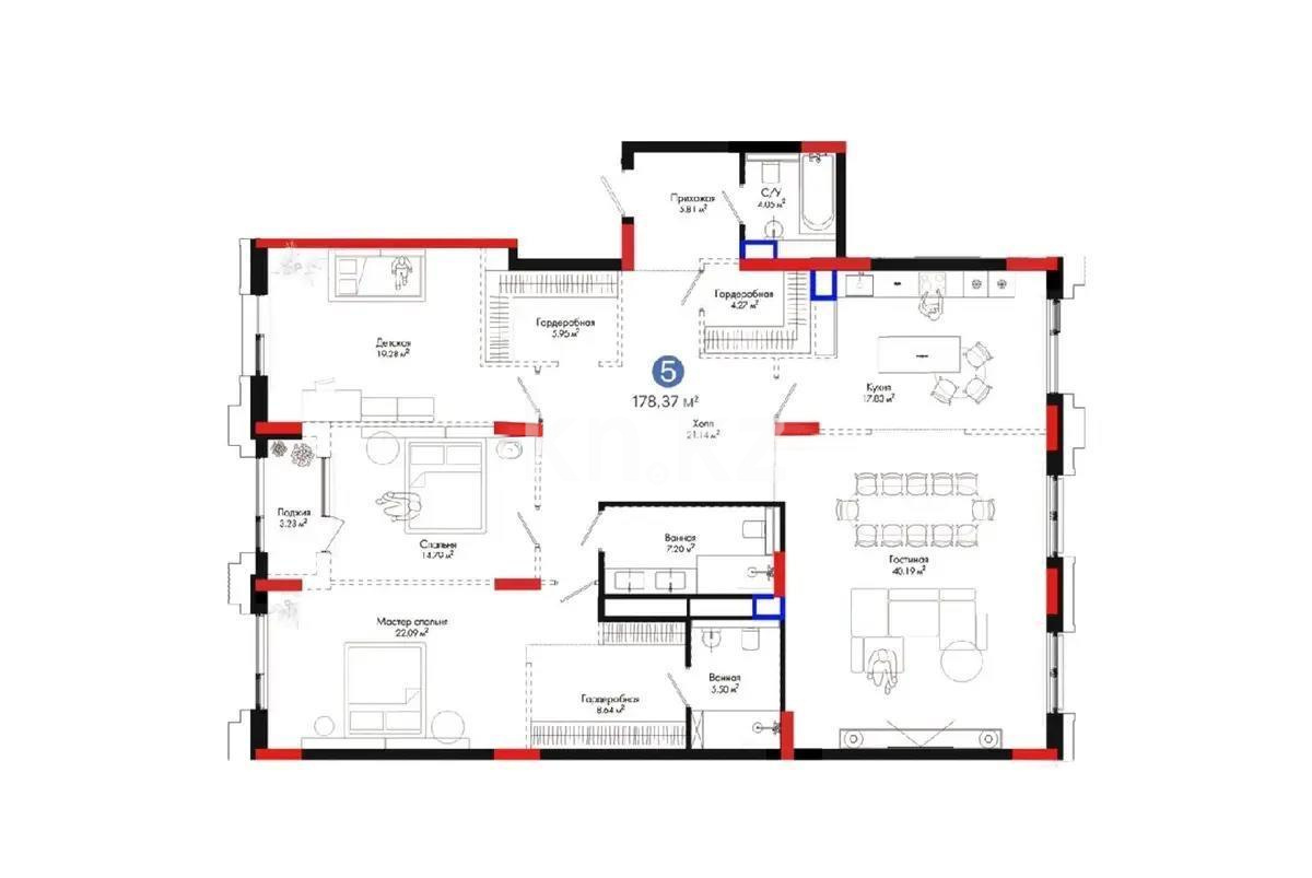 Продажа 4-комнатной квартиры, 178.37 м², пер. Тасшокы, дом  4 в Астане