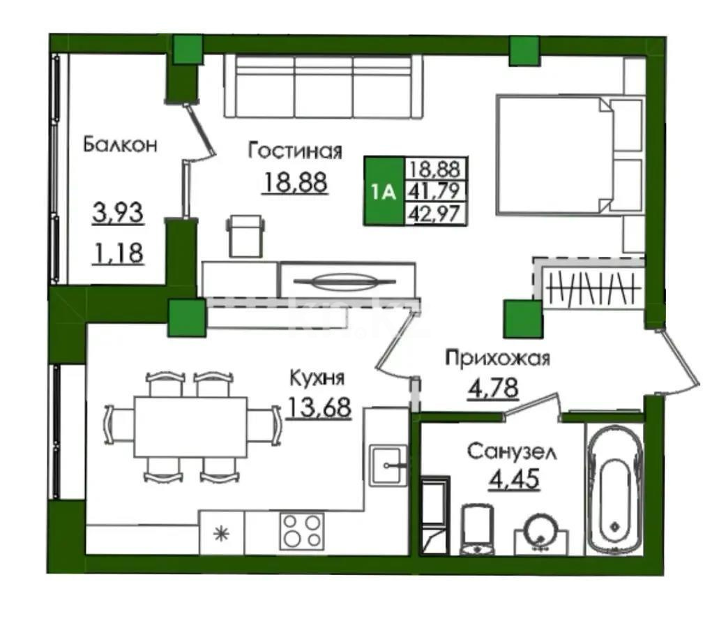 Продажа 1-комнатной квартиры, 44 м², ул. Е-779, дом  32 в Астане