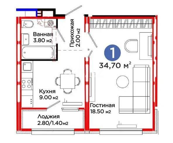 Продажа 1-комнатной квартиры, 34.7 м² в Астане - фото 2