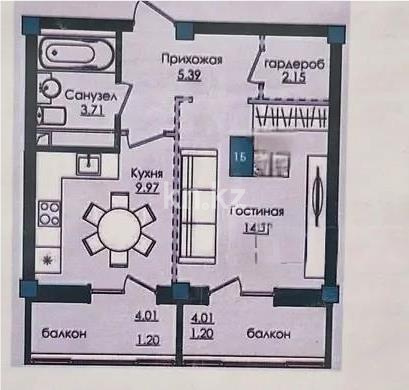 Продажа 1-комнатной квартиры, 44.5 м² в Астане