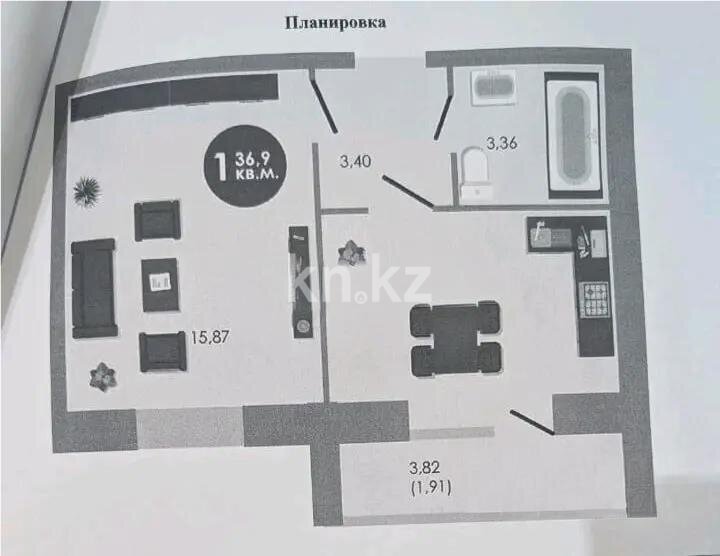 Продажа 1-комнатной квартиры, 38.9 м² в Астане