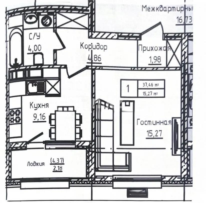 Продажа 1-комнатной квартиры, 37.46 м² в Астане