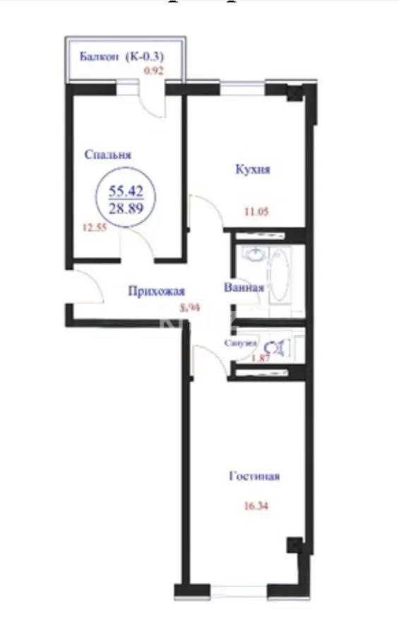 Продажа 2-комнатной квартиры, 55.42 м² в Астане