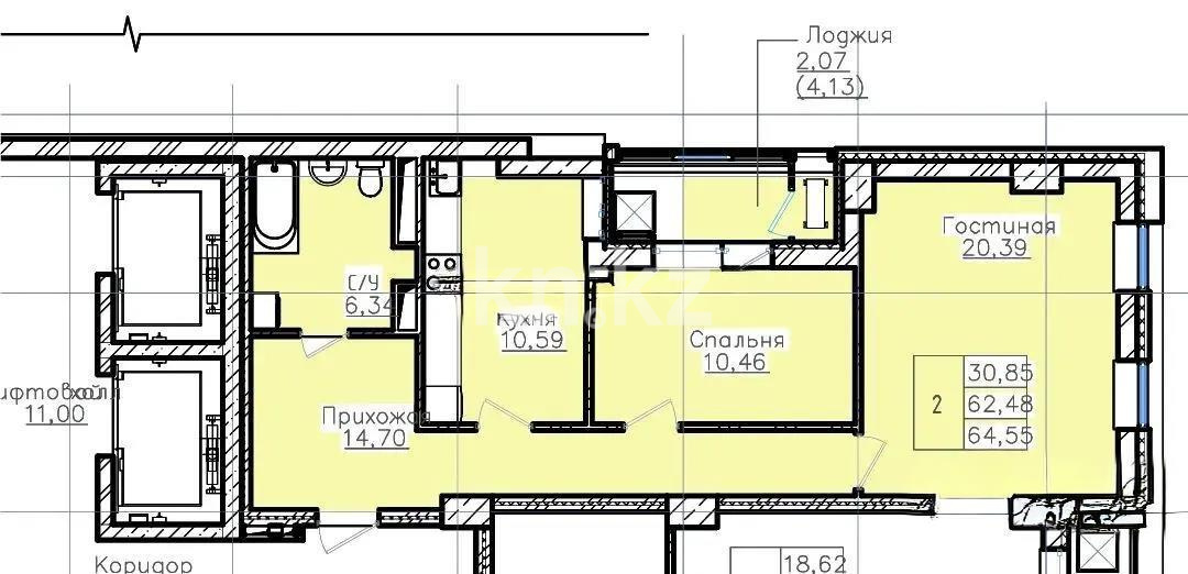 Продажа 2-комнатной квартиры, 64.55 м² в Астане