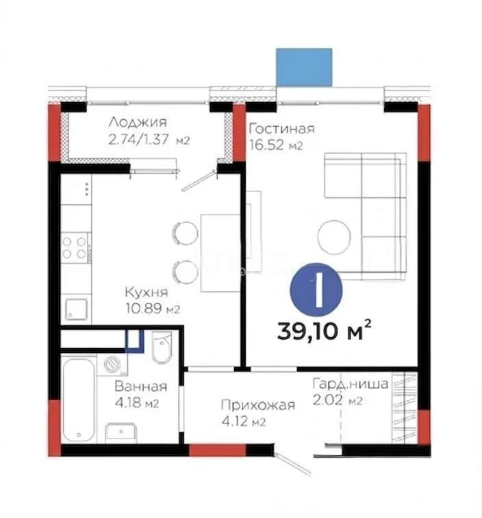 Продажа 1-комнатной квартиры, 39.1 м² в Астане