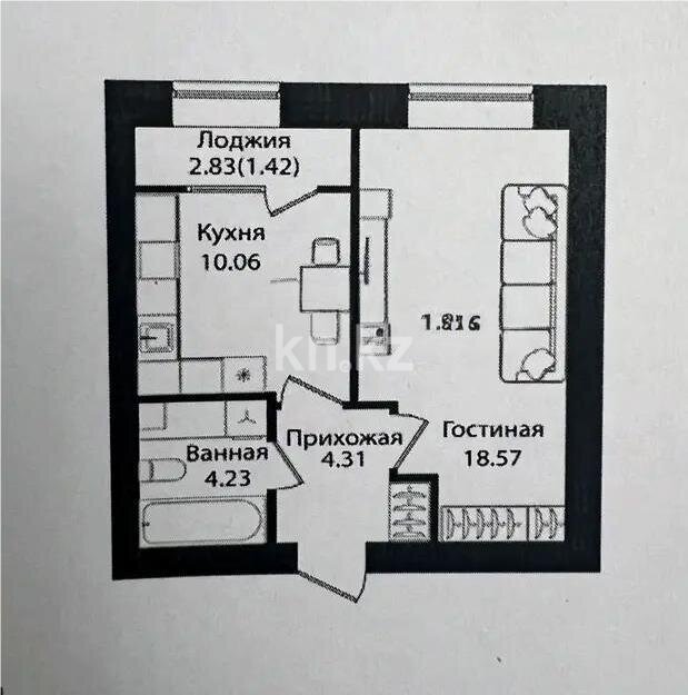 Продажа 1-комнатной квартиры, 39 м² в Астане