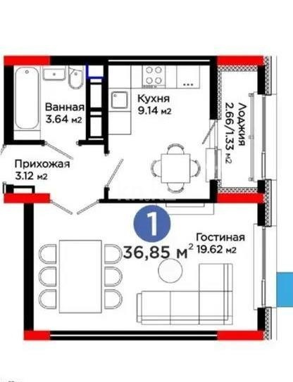 Продажа 1-комнатной квартиры, 37 м² в Астане