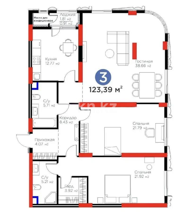 Продажа 3-комнатной квартиры, 123.4 м² в Астане