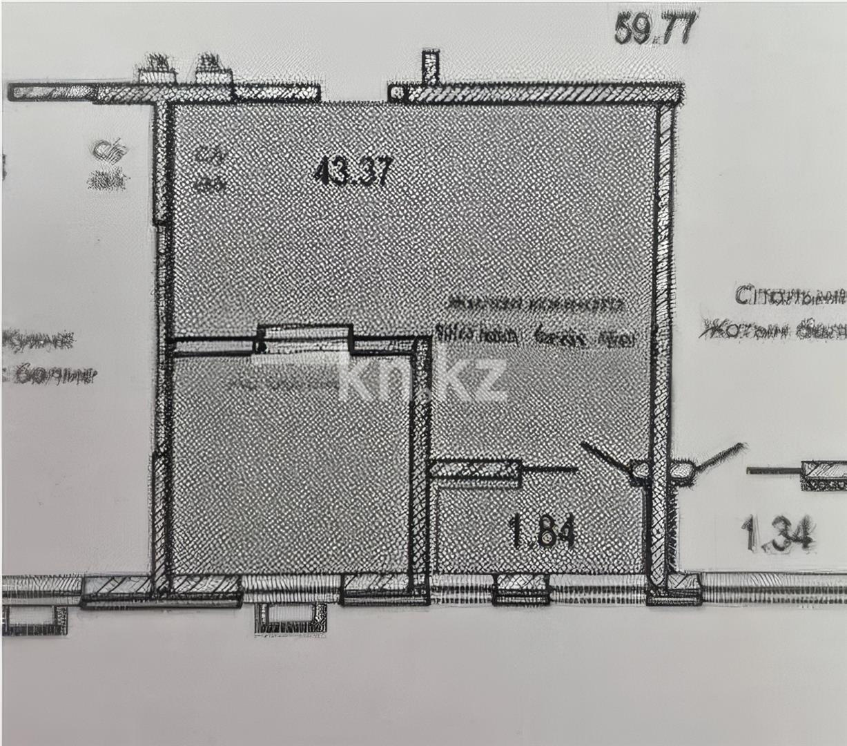 Продажа 1-комнатной квартиры, 43.3 м² в Астане