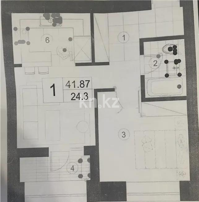 Продажа 2-комнатной квартиры, 41.87 м² в Астане