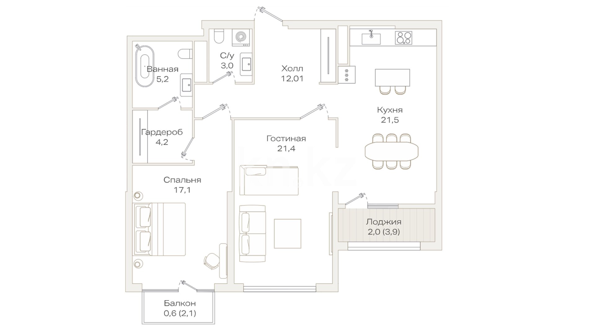 ЖК VESPER, 2-комнатная, цена 129 644 901 ₸, 1 490 000 ₸&nbsp;/&nbsp;м²