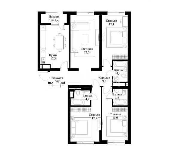Продажа 4-комнатной квартиры, 117 м² в Алматы