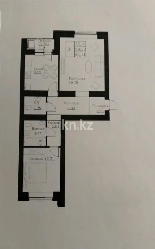 Продажа 2-комнатной квартиры, 62.7 м² в Астане