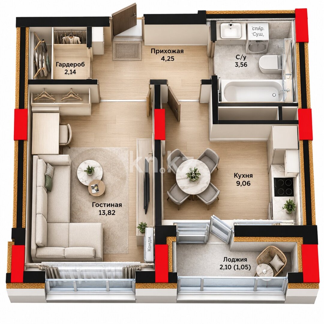 Продажа 1-комнатной квартиры, 33.88 м² в Астане
