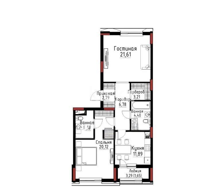 Продажа 2-комнатной квартиры, 76.85 м² в Астане
