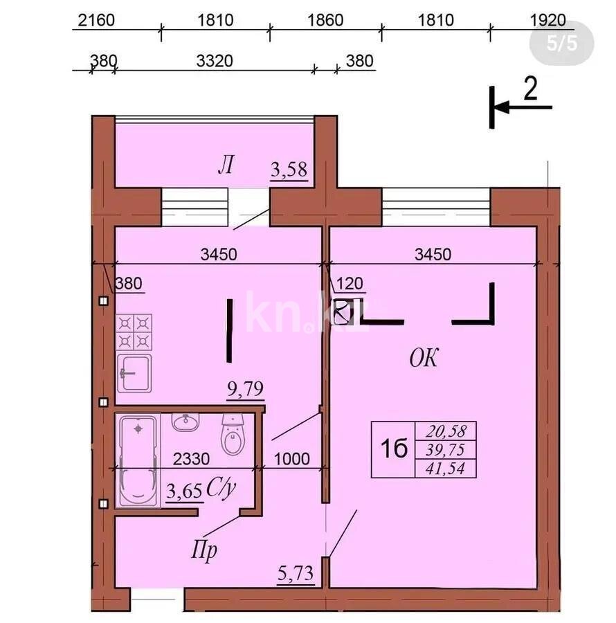 Продажа 1-комнатной квартиры, 43.6 м² в Астане