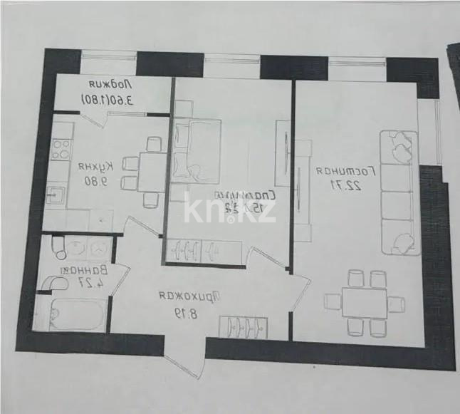 Продажа 2-комнатной квартиры, 62.67 м² в Астане