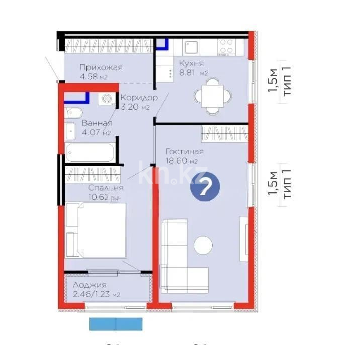 Продажа 2-комнатной квартиры, 51.11 м² в Алматы
