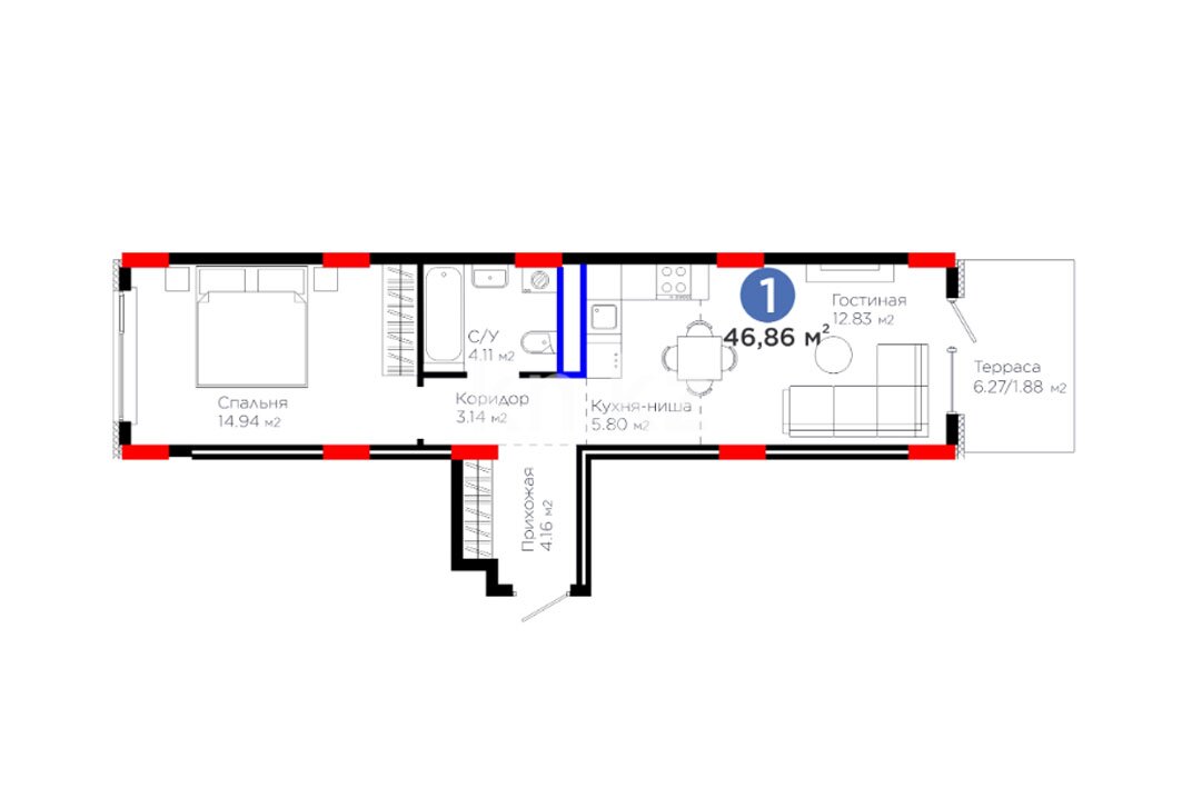 ЖК UIA. BIRLIK, 2-комнатная, цена 29 036 833 ₸, 612 850 ₸&nbsp;/&nbsp;м²
