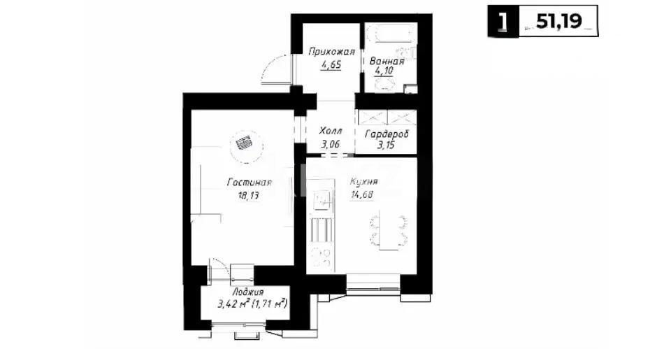Продажа 1-комнатной квартиры, 48 м² в Астане