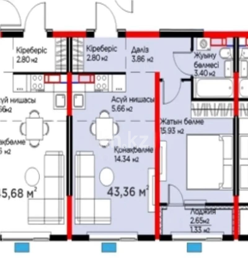 Продажа 1-комнатной квартиры, 44 м² в Алматы