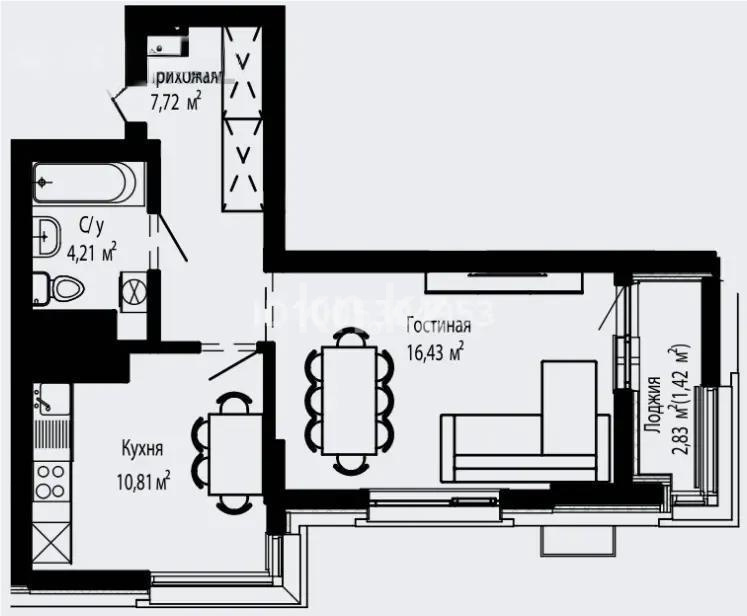 Продажа 1-комнатной квартиры, 40.59 м² в Астане
