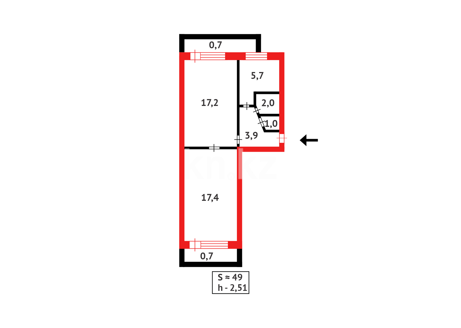 Продажа 2-комнатной квартиры, 48 м² в Караганде - фото 10