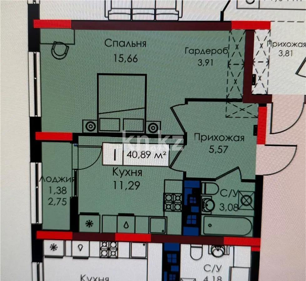Продажа 1-комнатной квартиры, 40.89 м², пр. Улы Дала, дом  27/1 в Астане
