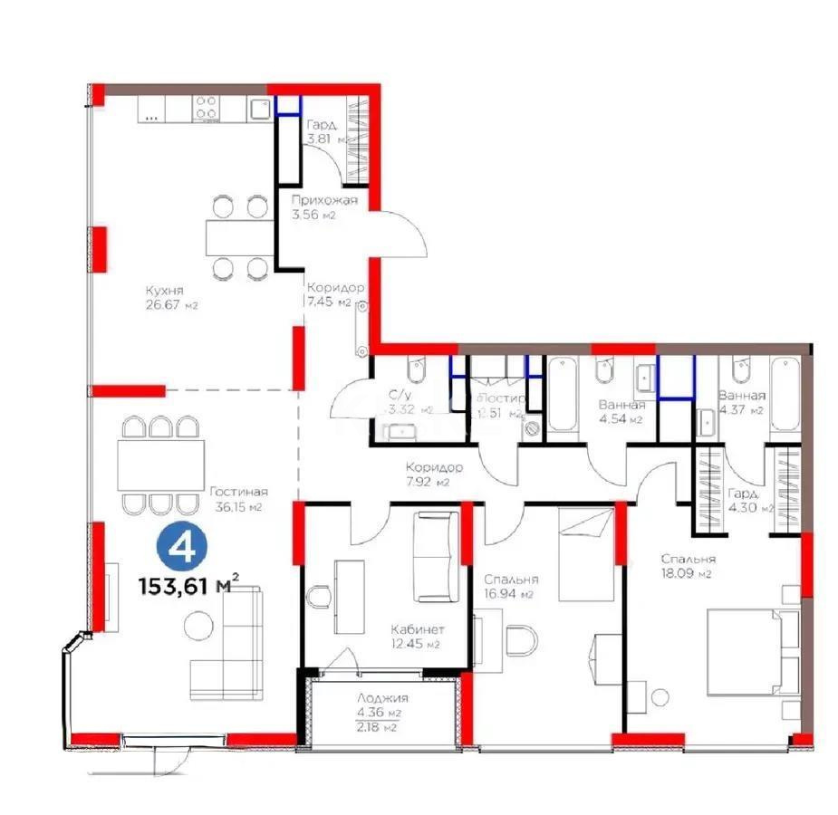 Продажа 4-комнатной квартиры, 154 м² в Астане