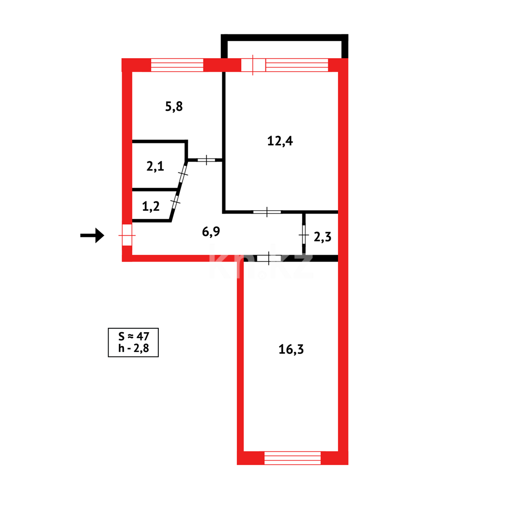 Продажа 2-комнатной квартиры, 47 м², мкр-н 14 в Караганде - фото 11