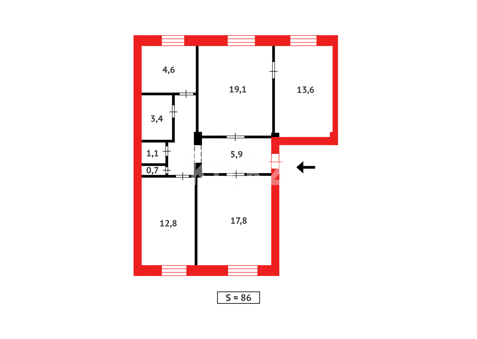 Продажа 4-комнатной квартиры, 86 м², пр. Строителей в Темиртау - фото 17